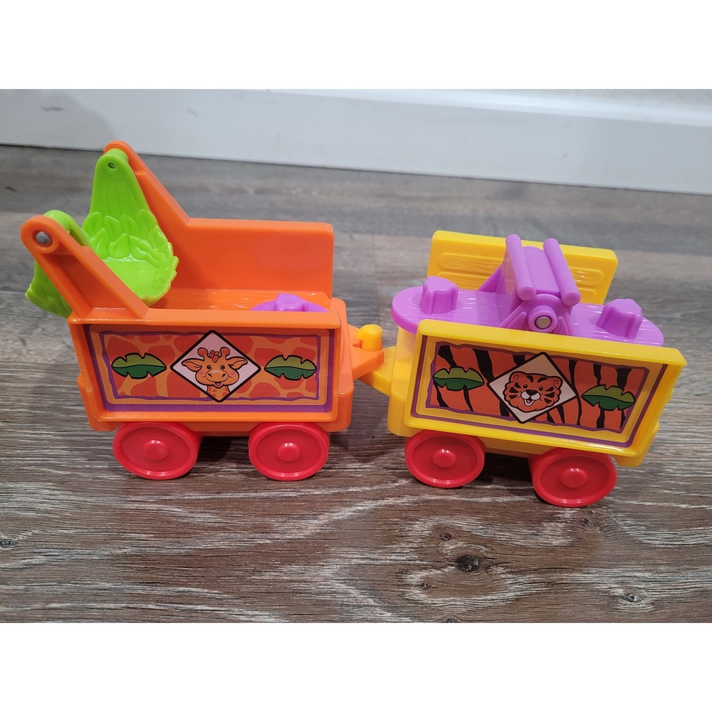 Fisher Price Little People Zoo Train Cars Giraffe Tiger Animal Carriage Set 2pc